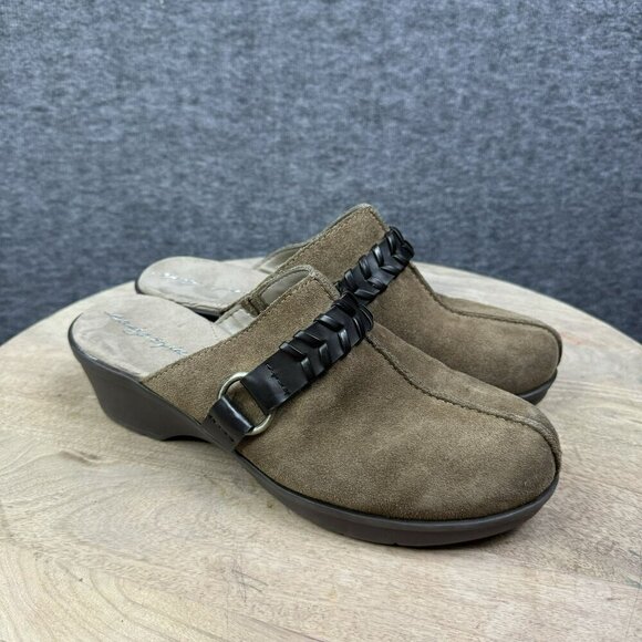 Easy Spirit Suede Faux Leather Wedge Mules Clogs Womens Size‎ 9W Brown - Picture 1 of 8